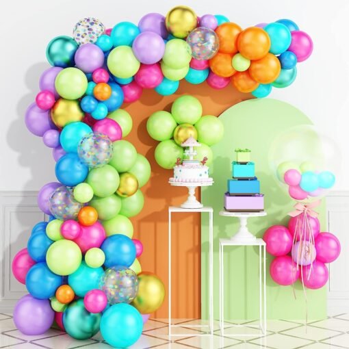 Vibrant Festivities: Rainbow Circus Balloon Garland Kit - 74PCS with Confetti Balloon Arc & Glue Dot - Perfect for Carnival, Wedding, Birthday, Baby Shower, and Graduation Parties