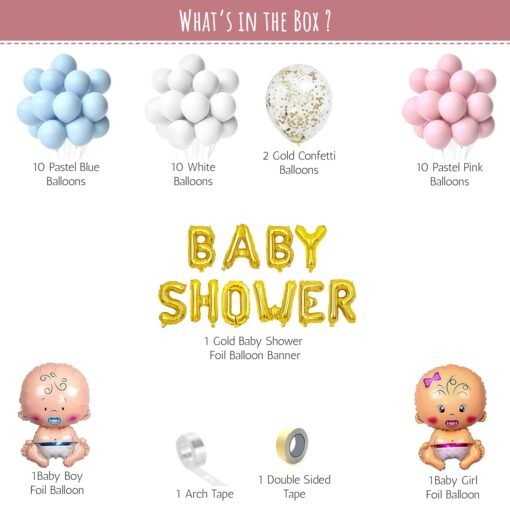 Baby Shower Decoration Items with Pastel Pink and blue, White Balloons, Gold Confetti Balloon, Baby Girl and Boy Foil Balloons and Gold Baby Shower Banner- 35Pcs - Image 2