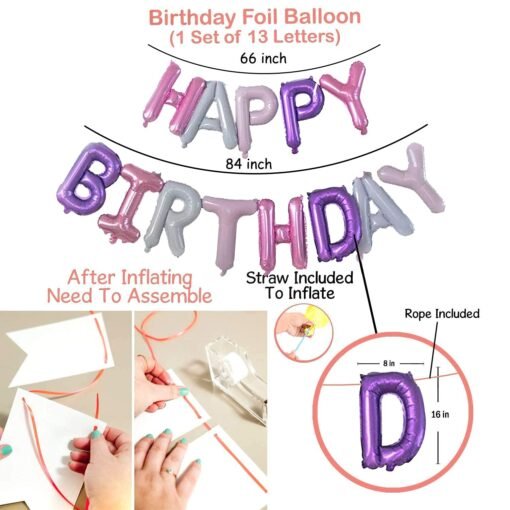 Unicorn Theme Birthday Decorations Items Combo Set - 28Pcs Kit with Foil Balloon, Hear Band, Metallic Balloons - Happy Birthday Decoration Kit for Girls / Unicorn Birthday Decorations - Image 3