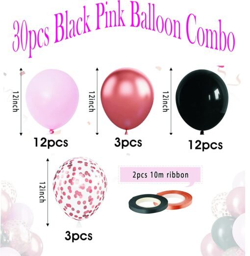 30 Pcs Black Pink Latex Balloons, 12 Inch Metallic Rose Gold and Confetti Balloons for Girls Birthday Baby Shower Engagement Anniversary Wedding Bridal Shower Party Graduation Decoration - Image 2