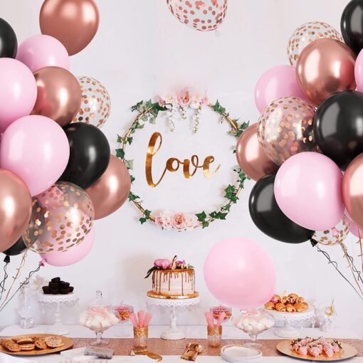 30 Pcs Black Pink Latex Balloons, 12 Inch Metallic Rose Gold and Confetti Balloons for Girls Birthday Baby Shower Engagement Anniversary Wedding Bridal Shower Party Graduation Decoration - Image 5