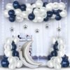 Rubber Happy Birthday Decoration Items - White And Blue Balloons Pack Of 43 For Kids Birthday Decorations|Blue Balloons For Decoration|Moon And Stars Decoration|Welcome Home Decoration