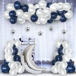 Rubber Happy Birthday Decoration Items - White And Blue Balloons Pack Of 43 For Kids Birthday Decorations|Blue Balloons For Decoration|Moon And Stars Decoration|Welcome Home Decoration