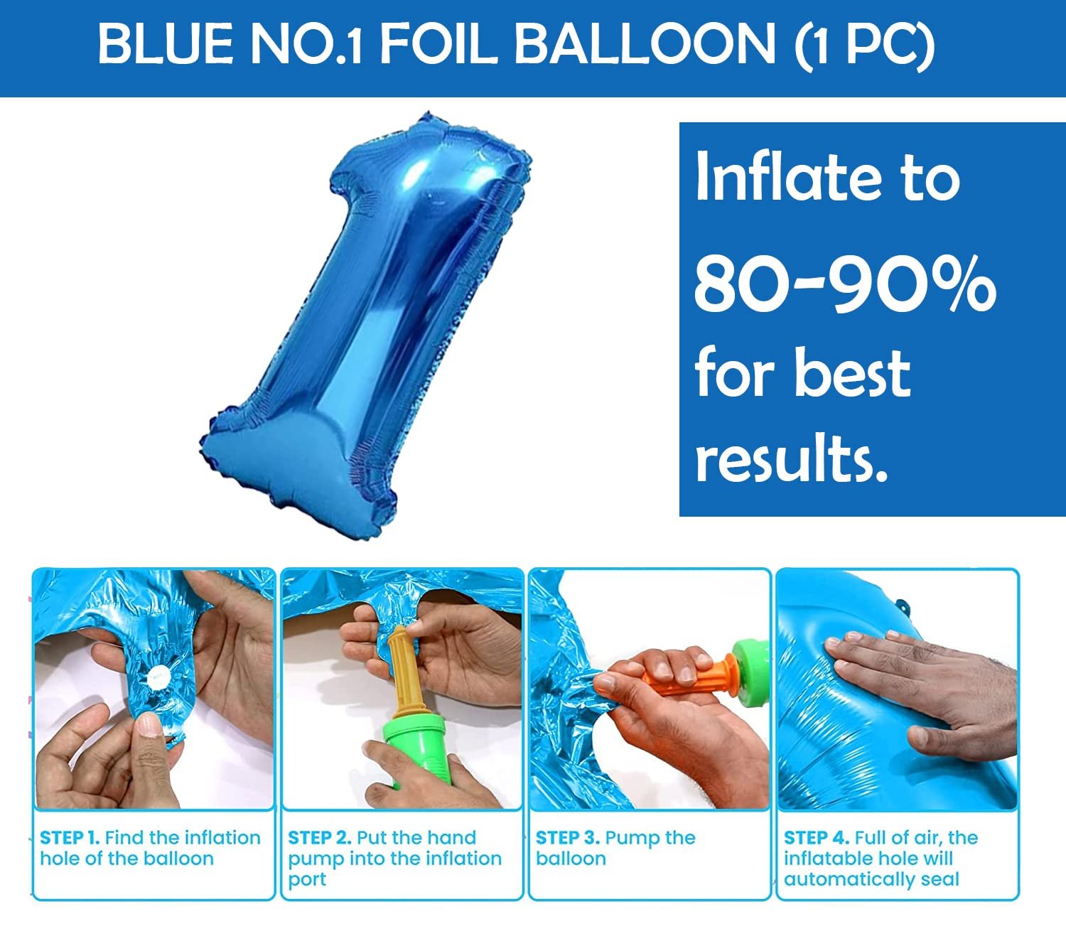 1st Birthday Decoration Items Combo- Set of 56 Pcs | 12 Months Photo Banner(cardstock) for Birthday | Blue Birthday Decoration with Led Light | Balloons for Decoration - Image 4