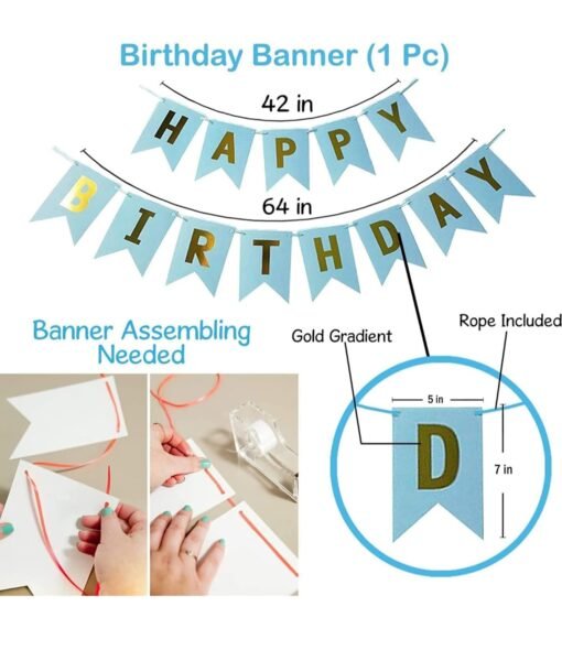 Birthday Decoration Items - 110 Pcs Birthday Decoration Kit - Happy Birthday Banner, Silver Confetti Balloons, Blue Pastel Balloons, Metallic Balloons, Arch Strip, Glue Dot Strip, Balloons Pump - Image 3