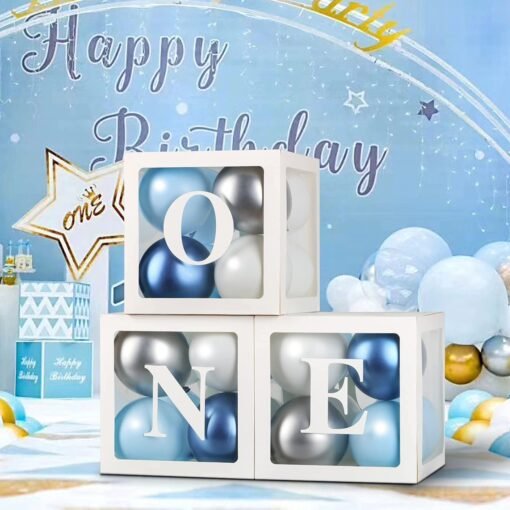 Latex One Box For 1St Birthday - 34 Pcs, Baby Balloon Box For 1St Birthday Decoration With Balloons|First Birthday Decorations Boy|1 Year Birthday Box,Blue - Image 5