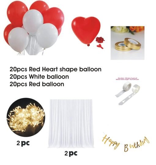 71pcs Red Heart Shape balloon with White net Party Supplies Birthday Decorations for Girls Boys, Balloons, Net Backdrop, Led light for Party Decoration (White red Heart) Size - 10ft X 5ft - Image 2