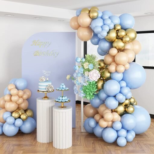 65Pcs Blue and Nude Balloon Garland Kit, Baby Shower Balloons Arch Kit with Macaron Blue and Nude and Gold Latex Balloons for Boys Girls Birthday Wedding Welcome Baby Engagement Party Decorations