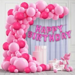 Happy Birthday Decorations For Girls Combo Set- Pink Metallic Balloons, Happy Birthday Foil Balloon, Net, Glue Dot - Girls, Women, 1st, 2nd, 3rd, 4, 5,6th - 55Pcs