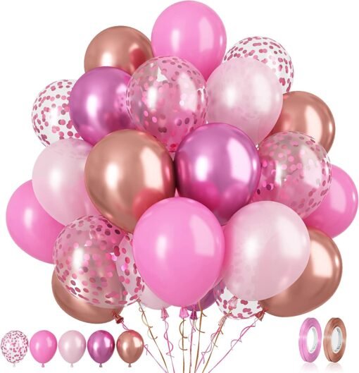 Pink Purple Blue Balloons for Girls Party, Pastel Balloons Garland Arch Kit with Pink Candy Foil Balloon for Birthday, Bridal Shower Decorations (Pink Rose Gold)
