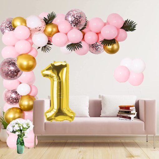 1st Birthday Decorations - Blue Decorations Set Including Air Pump, Aluminum Foil Paper No.1 Balloon, Gold Confetti Balloons, Gold Balloons - Blue - Image 2