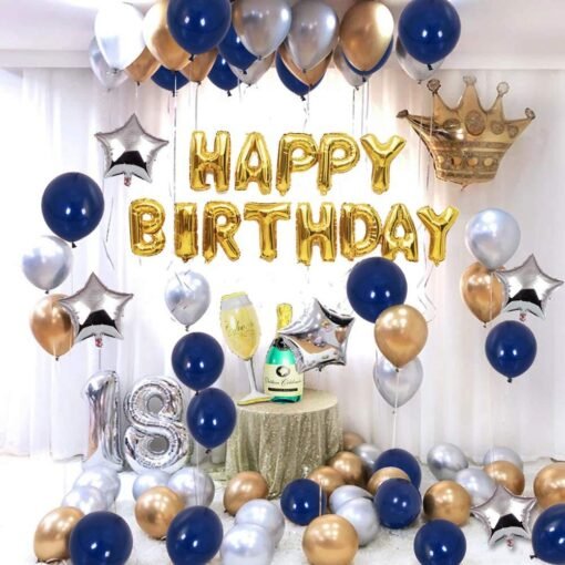 Birthday Decorations Silver Blue and Gold Balloons 62Pcs for Adult With Happy Birthday Banner Crown Champagne Balloons for 18th 21st 30th 40th 50th 60th 70th Decor - Image 6
