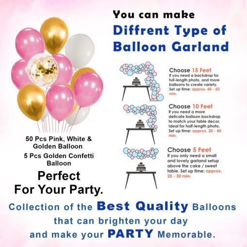 Pink Happy Birthday Decoration Kit for Girls 63pcs Combo Set Banner Golden Foil Curtain Balloon Metallic Confetti Girls Birthday Decoration Items / Kids Birthday Decoration Items - Image 5