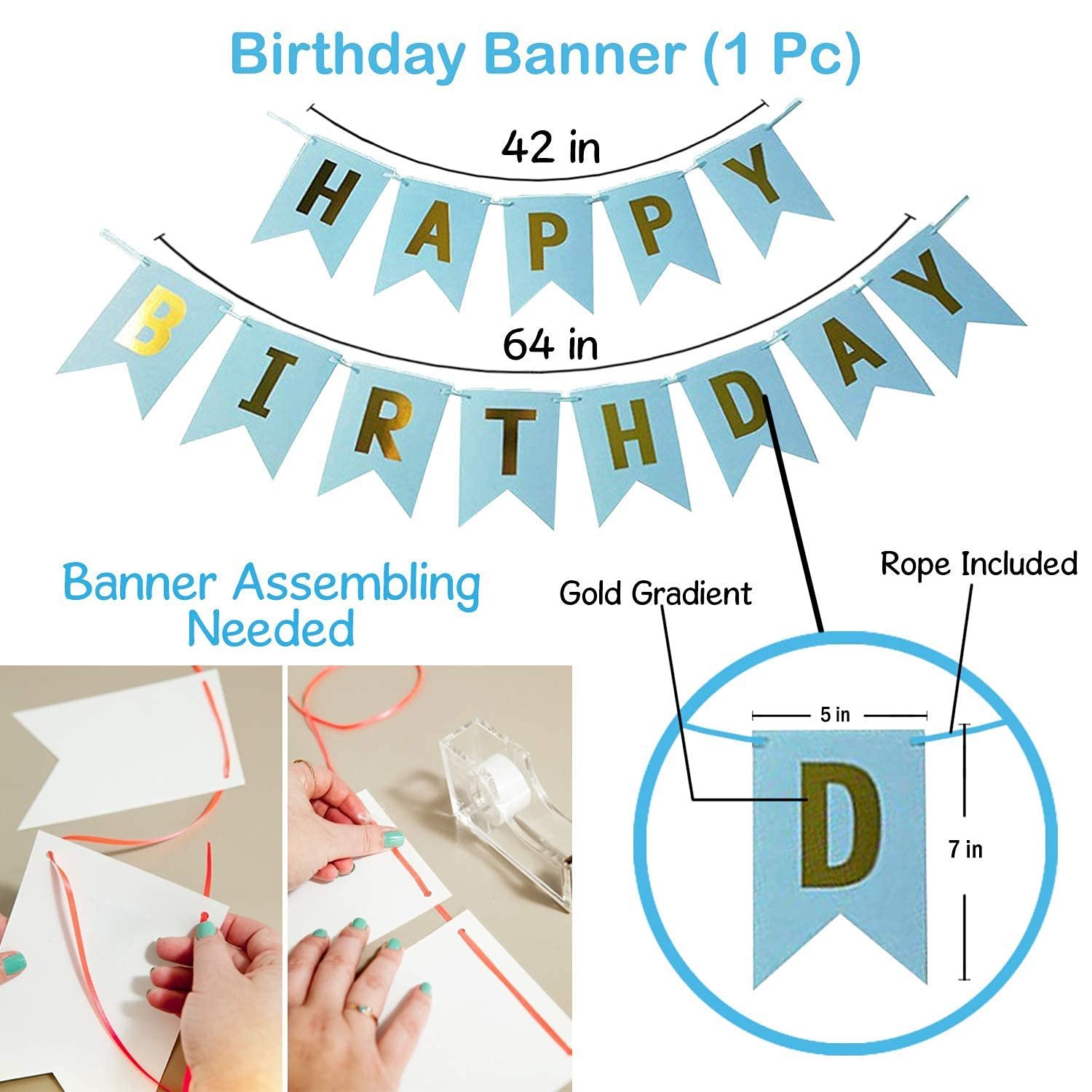 Happy Birthday Decorations For Boys Kit- Happy Birthday Banner (Paper), Arch, Blue/White/Silver Balloons For Birthday, Blue Birthday Combo for Boys, Husband - 52Pcs Birthday Decoration Kit - Image 4