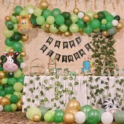 Theme Birthday Party Decorations For Kids, 85 Pcs Combo, Bunting Animal Face Shape Foil, Artificial Leaf, Arch Tape, Jungle Theme Birthday Decoration For Boy Or Girl, Multicolor