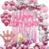 Happy Birthday Decoration Kit For Girls - 47Pcs Combo Set - Pink Happy Birthday Foil Balloons/ Birthday Balloons for Decoration Kit / Birthday Decoration Items for Room/ Decor 1st Bday