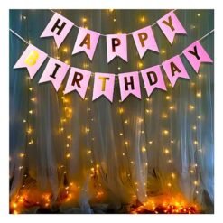 Pink Happy Birthday Banner With Led Light Decoration Items For Girls, Boys,Kids Bday Decorations Kit/Birtday Supplies/Lights Combo Pack Set/ Princess, First, 2nd, Cake Smash Theme