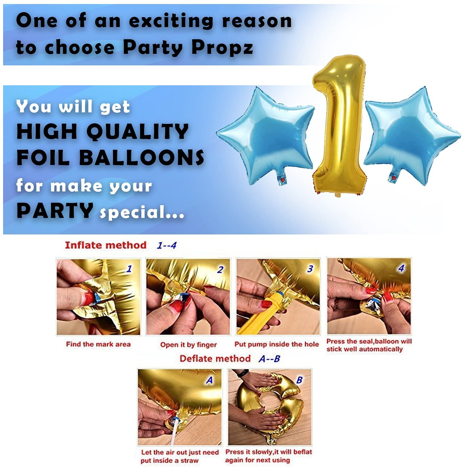 Birthday Decoration kit for 1st Birthday Boys-56Pcs with Foil Curtain / Bday Supplies Items with Blue HBD foil Balloon, Number Foil Baloons/1st Birth Day Props for Kids/Newborn Gifts Set - Image 6