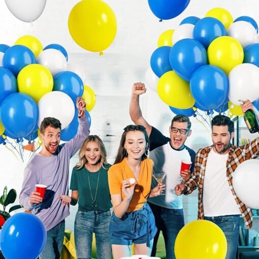 30 Pcs Blue and Yellow Balloons, 30 Pcs 12 Inch Matte Yellow Blue and White Latex Balloons with Ribbons for Birthday Baby Shower Engagement Anniversary Bridal Shower Party Graduation Decoration - Image 7