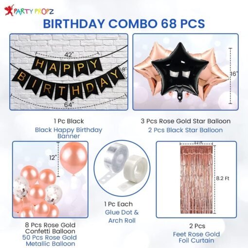 Birthday Decoration Items For Girl - 68 Pcs, Rose Gold Birthday Decorations for Girls | Rose Gold Balloons For Birthday Decorations Kit | Happy Birthday Decorations For Wife - Image 2
