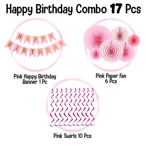 Birthday Decoration Kit for Girl -17Pcs Pink Birthday ;Paper Fan;Swirls for Girls Decoration;Pink Happy Birthday Decorations Combo,Quarantine Theme Decorations/Paper Fan;Swirls - Image 2