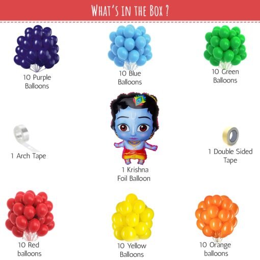 krishna janmashtami multi colour balloons for decoration items little krishna purple, yellow, red, green, orange, blue balloons for decoration 63 items - Image 2
