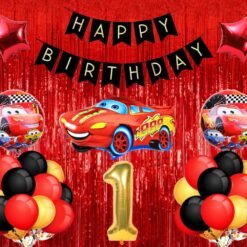 Car Latex 39 Pcs Mcqueen Car Theme 1st Birthday Decoration for Boys (Pack of 39, Red & Black)