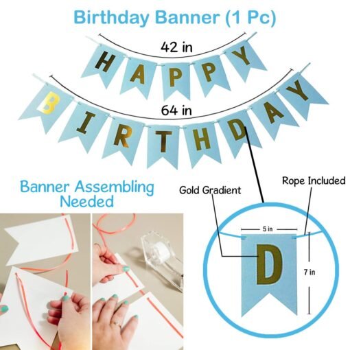 Blue Happy Birthday Banner with White Warm Led Light Set of 2 for Boys, Kids, Birthday Decorations Indoor-Outdoor - Image 3