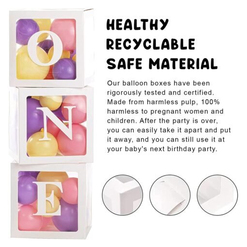 Baby Balloon Box For 1st Birthday Decoration 3 Pcs, One Box For 1st Birthday | First Birthday Decorations Girl | One Birthday Letter Stand | 1st Birthday Decoration For Girls | One Box - Image 6