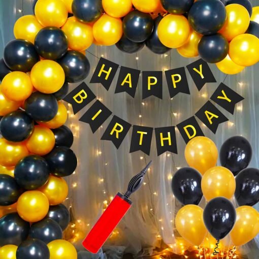 Happy Birthday Banner Decoration Kit - 53Pcs Decoration Set with Fairy Light & Pump for Boys Husband Balloons Decorations Items Combo with Metallic Balloons and LED String Light