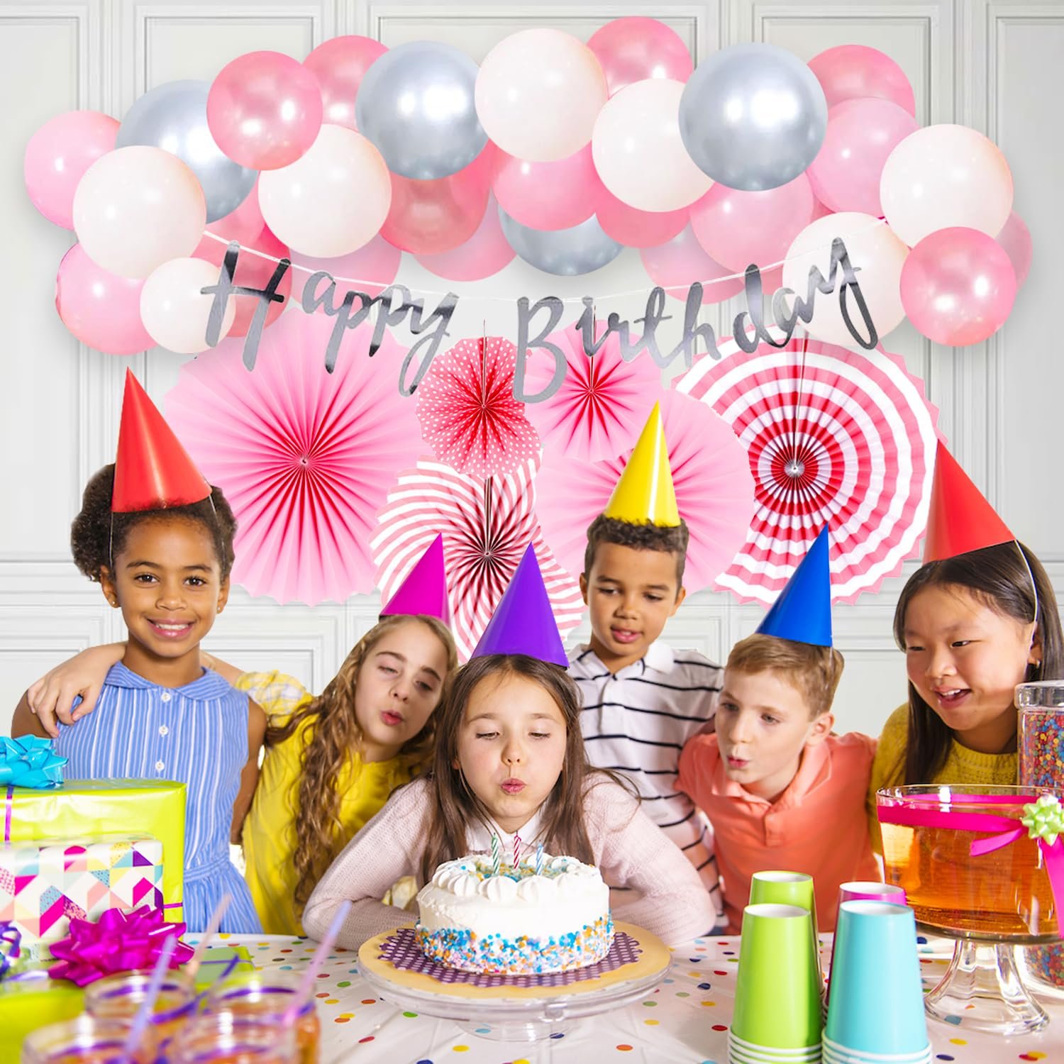 Pink Birthday Decoration - 33Pcs Combo with Paper Fan Decoration | Pink Balloons For Birthday Decoration | Birthday Decoration Items For Girl | Pink Theme Birthday Decorations - Image 6