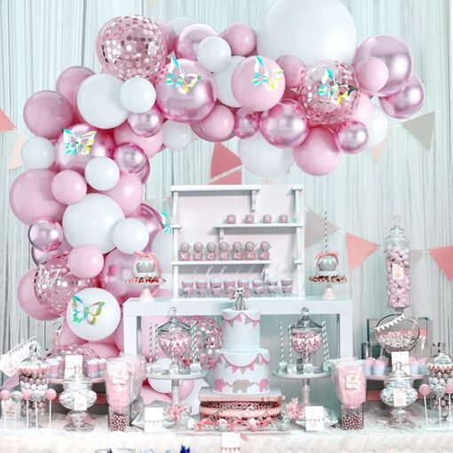 Pink Party Balloons for Girls, Pink White Welcome baby Balloons, 55 pcs Pastel Pink Balloons Garland Arch Kit for Birthday Decoration Baby Shower Wedding Party Supplies - Image 3