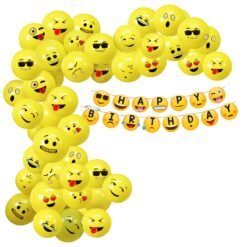 Emoji Theme Birthday Decoration Kit-51Pcs Combo,Smiley Birthday Theme For Kids|Smiley Theme Birthday Decoration Kit|Happy Birthday Banner (Cardstock)|Birthday Decoration Items,Multicolor