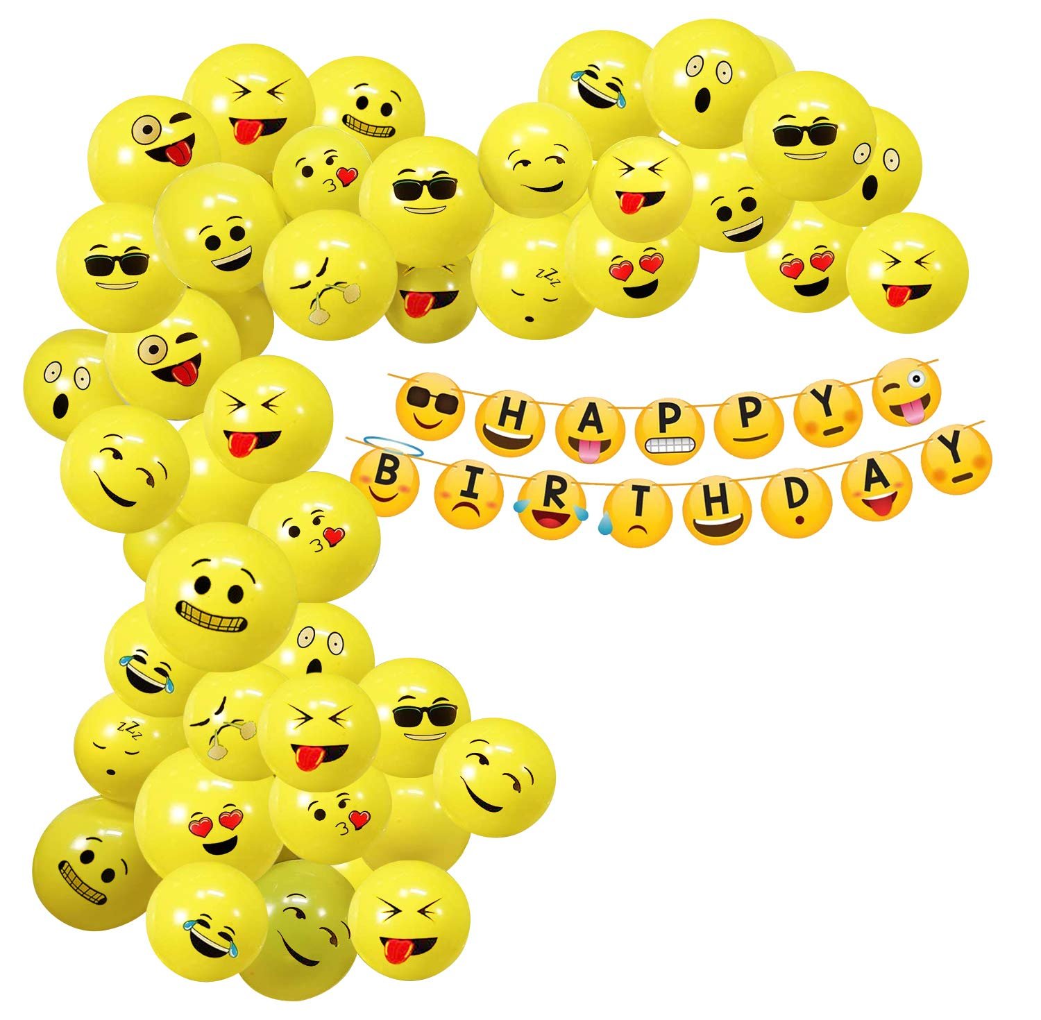 Emoji Theme Birthday Decoration Kit-51Pcs Combo,Smiley Birthday Theme For Kids|Smiley Theme Birthday Decoration Kit|Happy Birthday Banner (Cardstock)|Birthday Decoration Items,Multicolor