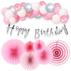 Pink Birthday Decoration - 33Pcs Combo with Paper Fan Decoration | Pink Balloons For Birthday Decoration | Birthday Decoration Items For Girl | Pink Theme Birthday Decorations