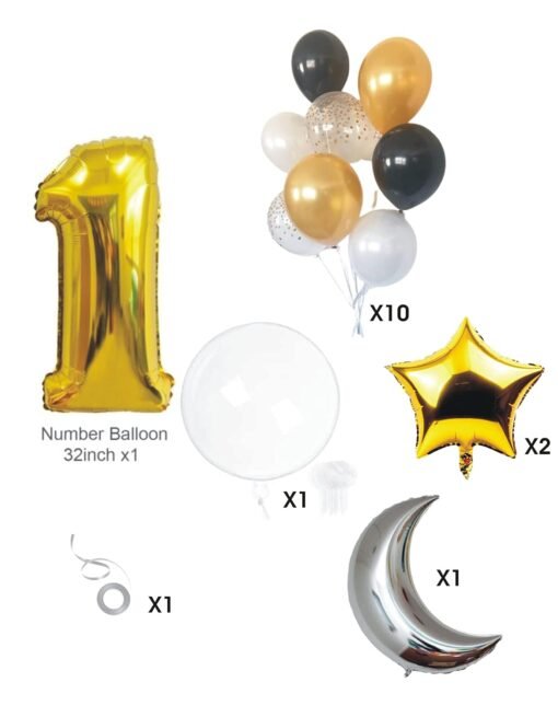 16pcs Balloons Set Large Golden Number 1 for Birthday Decorations with Bobo balloon Moon and Star for Girl Boy Theme party Foil Balloons | 1st Birthday Decoration Set for Party Celebration - Image 2