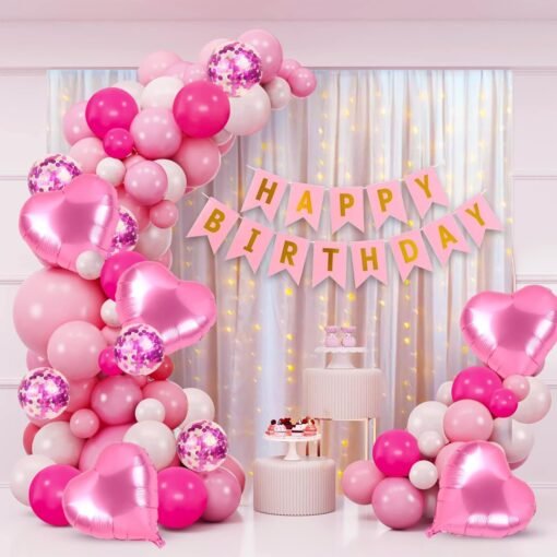 Birthday Decoration Items- Pack of 44 | Happy Birthday Decoration Kit For Girls | Happy Birthday Banner | Happy Birthday Balloons for Decorations Items | Pink Pastel Balloons For Birthday