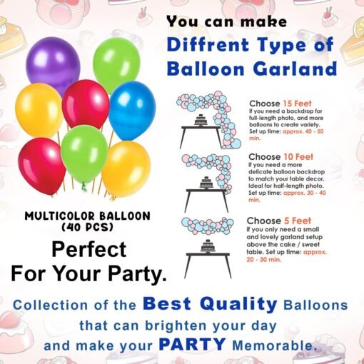 Multicolour Birthday Decoration Happy Birthday Decorations Kit for Boys and Girls Multicolour Balloons For Decoration / Multicolour Birthday Decorations Kit - Set of 42 - Image 4