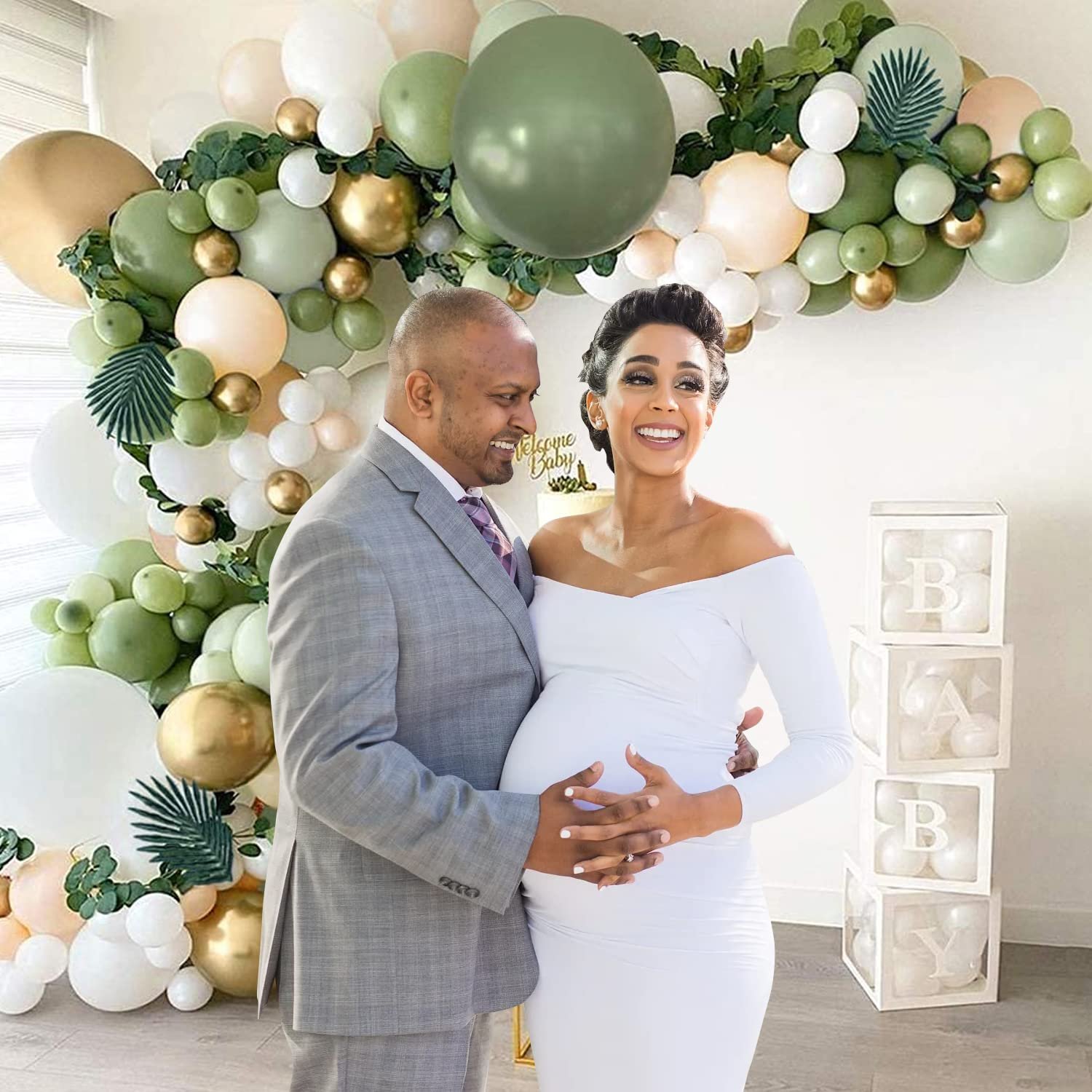 Balloons Garland Arch Kit- Green and White 77Pcs for Bride to Be Balloon/Birthday Decorations for Husband Or Wife/30th, 40th, 50th, 60th Bday,Retirement ,Rubber balloon - Image 7