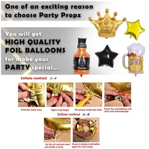 Happy Birthday Banner Decoration Kit - 37Pcs Set for Boys Husband Balloons Decorations Items Combo with Cheers Mug Foil Balloon Crown Foil, Age Perfect, Metallic Balloons With Foil Curtain - Image 6