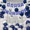 Blue Birthday Decorations, Birthday Supplies, Birthday Banner, Blue White Silver Confetti Latex Balloons with 2 Foil Fringe Curtains, Birthday Decorations for Men Women Boys Girls