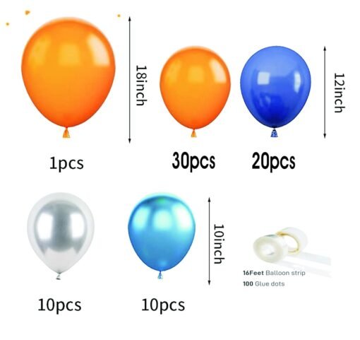 Blue and Orange Balloon Garland Arch Kit, Navy Blue Metallic and Orange Balloons Metallic Silver Balloons for Space Party Supplies, Party Balloons for Outer Space Theme Birthday Baby Shower Decoration - Image 2