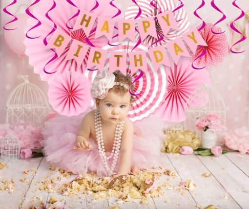 Birthday Decoration Kit for Girl -17Pcs Pink Birthday ;Paper Fan;Swirls for Girls Decoration;Pink Happy Birthday Decorations Combo,Quarantine Theme Decorations/Paper Fan;Swirls - Image 6