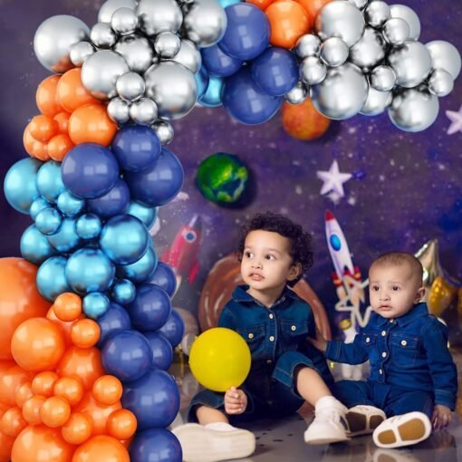 Blue and Orange Balloon Garland Arch Kit, Navy Blue Metallic and Orange Balloons Metallic Silver Balloons for Space Party Supplies, Party Balloons for Outer Space Theme Birthday Baby Shower Decoration - Image 6