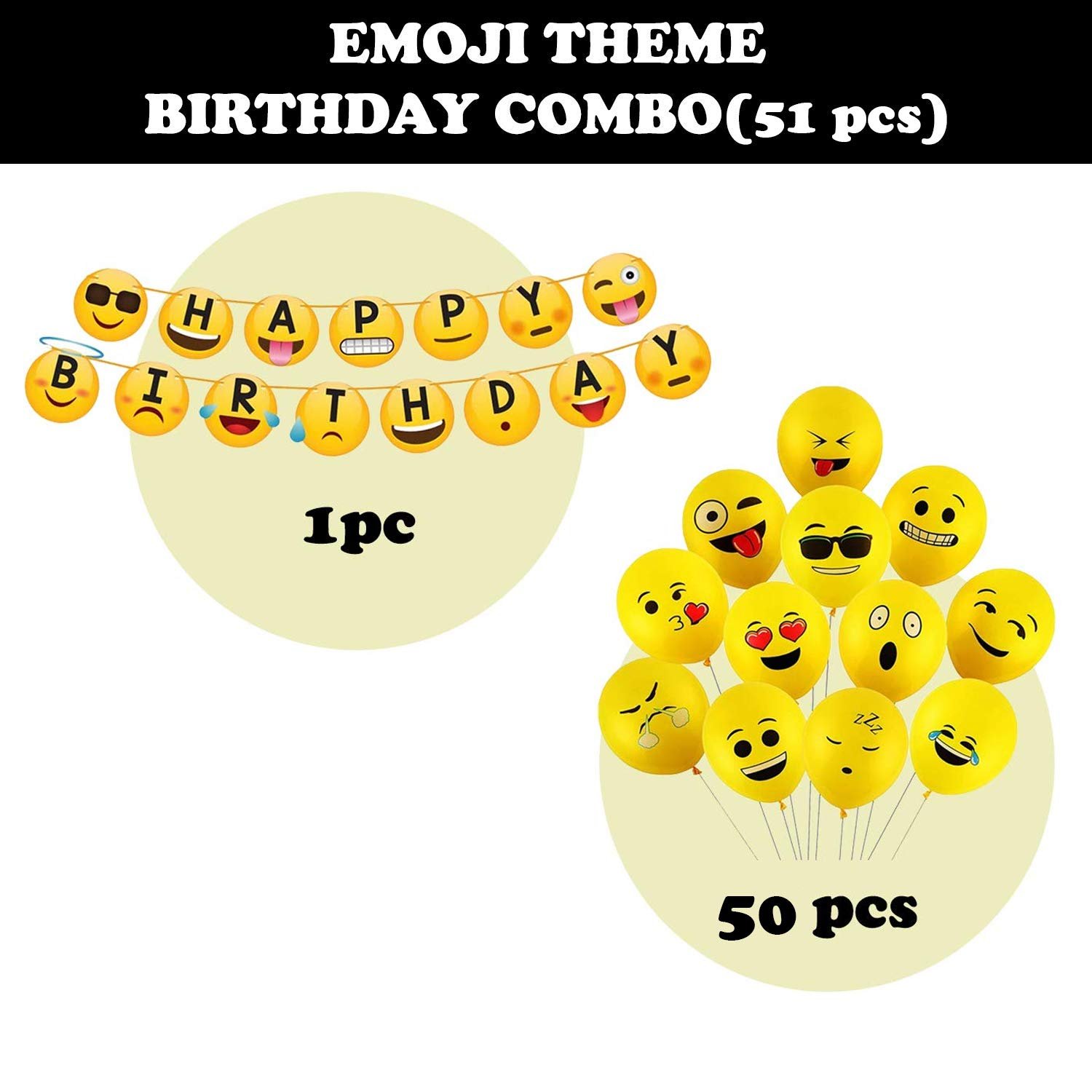 Emoji Theme Birthday Decoration Kit-51Pcs Combo,Smiley Birthday Theme For Kids|Smiley Theme Birthday Decoration Kit|Happy Birthday Banner (Cardstock)|Birthday Decoration Items,Multicolor - Image 2