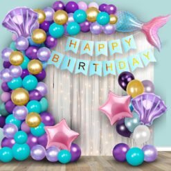 Mermaid Theme Birthday Decorations-Cute 62 Pcs Birthday Decoration Items For Girl|Happy Birthday Foil Balloon|Happy Birthday Decoration Kit|Mermaid Balloons For Birthday Decoration,Multi