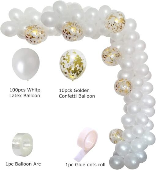 112Pcs Party Balloons Decoration Set, Gold Confetti Balloons & White Latex Balloons for, Wedding, Birthday, Graduation, Anniversary Party | DIY Balloon Arch Garland Kit - Image 2