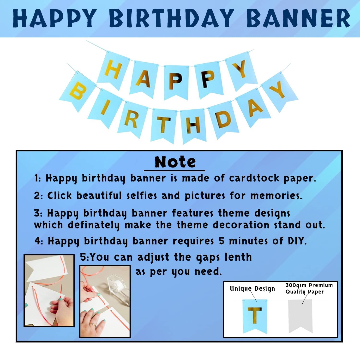 Happy Birthday Decorations For Boys Kit- Happy Birthday Banner (Paper), Arch, Blue/White/Silver Balloons For Birthday, Blue Birthday Combo for Boys, Husband - 52Pcs Birthday Decoration Kit - Image 6