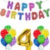 Happy Birthday Decoration Kit Combo - 23Pcs Multicolor 4th Birthday Decoration Combo For Kids With Polka Dotted Balloons, Birthday Foil Balloons, No.4 Golden Foil Balloons