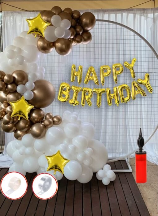 Birthday Decoration Kit 47 pc – Gold Chrome White Metallic Balloons Combo with Birthday Foil Balloons, Arc, Glue Dot for girls Kids Baby Birthday Decoration Items | Birthday Decoration Combo